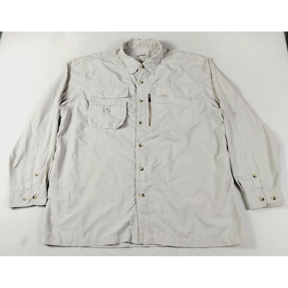 Natural Gear Shirt Mens Large Beige Fishing Vented Mesh Lined Outdoor Gorpcore